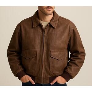 VTG GIII Global Identity Leather Bomber Jacket Men’s Med Map Lined Aviator Suede